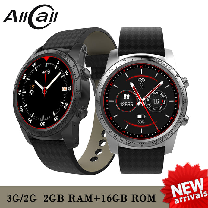 AllCall W1 Heart Rate Phone Smart Watch GPS 3G/2G Watch-Phone 2GB RAM 16GB ROM MTK6580m Quadcore Android 5.1 Metal Body MP4 WiFi
