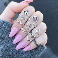 IPARAM 2017 Fashion 10 Pcs/Set Bohemian Ring Vintage Rings Leaves twisted Flower cross Ring For Women Jewelry gifts