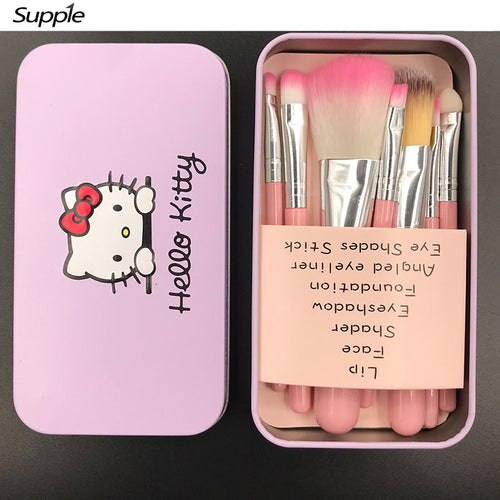 New Hello Kitty 7Pcs Makeup Brushes Set Powder Brushes Cosmetics Kit De Pinceis De Maquiagem Make Up Brush Kit with Metal Box