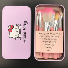 New Hello Kitty 7Pcs Makeup Brushes Set Powder Brushes Cosmetics Kit De Pinceis De Maquiagem Make Up Brush Kit with Metal Box