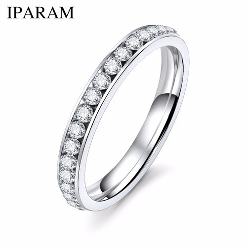 IPARAM Silver Color Crystal Wedding Rings for Women Titanyum Men Stainless Steel Engagement Ring