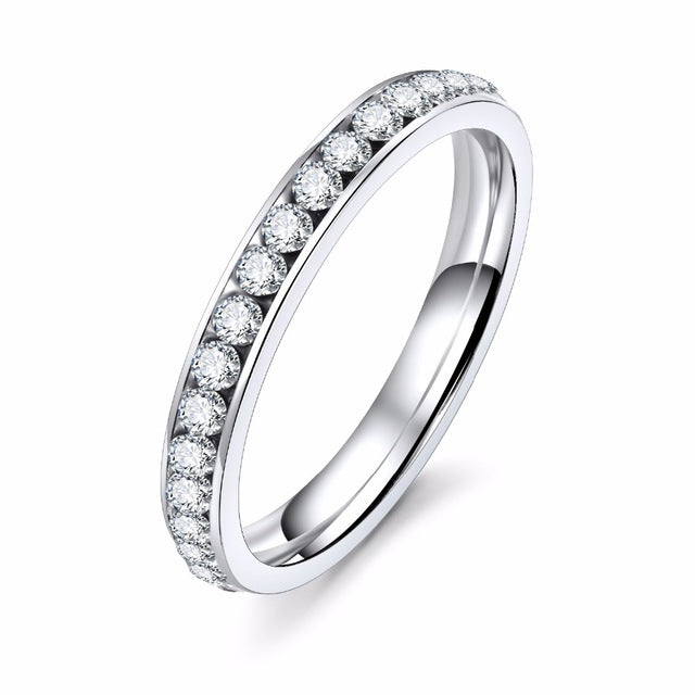 IPARAM Silver Color Crystal Wedding Rings for Women Titanyum Men Stainless Steel Engagement Ring