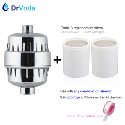 Pack 1+3 Quality 5 Stages KDF Bathing Shower Water Filters Purifier Softener attach TWO extra Replacement Cartridges Filtro